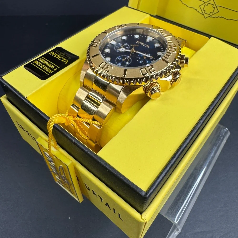 Invicta Pro Diver Chronograph Gold Tone Blue Dial Mens Watch 36974 New